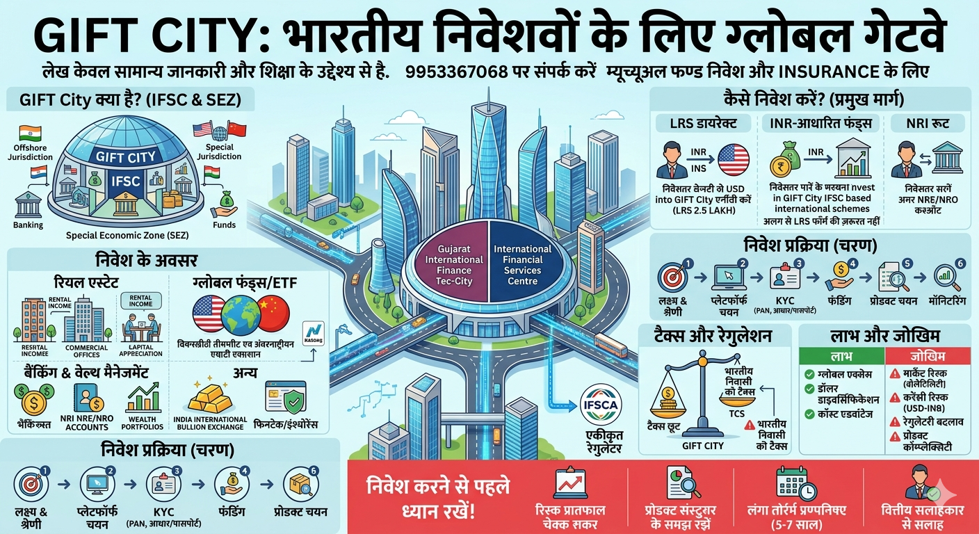 GIFT City में निवेश कैसे करें? पूरी जानकारी, फायदे, टैक्स और स्टेप‑बाय‑स्टेप गाइड